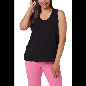 StyleList by Micaela Woven Front Mixed Media Tank Black - Regular
